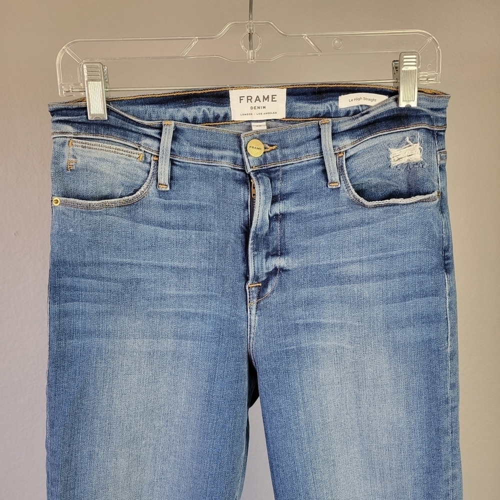 FRAME // le high straight medium blue super soft stretch denim roxton - Picture 4 of 16
